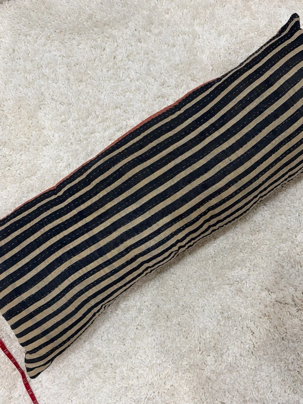 Vintage Tan Bolster Pillow with Black & Rust Motifs